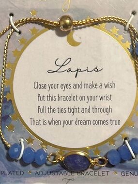 Beaded “WISH BRACELET” Adjustable in Deep Blue and Gold